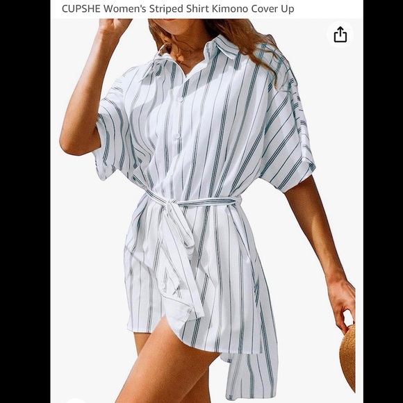 🔴 4/$15 CUPSHE Striped Button Front Kimono SS Cover Up size S NWT * no belt - Picture 3 of 13